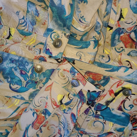 Chico's Jackets & Blazers - Chico's Floral Paisley Tan Blues Multi color cotton blend Women's Jacket‎ M